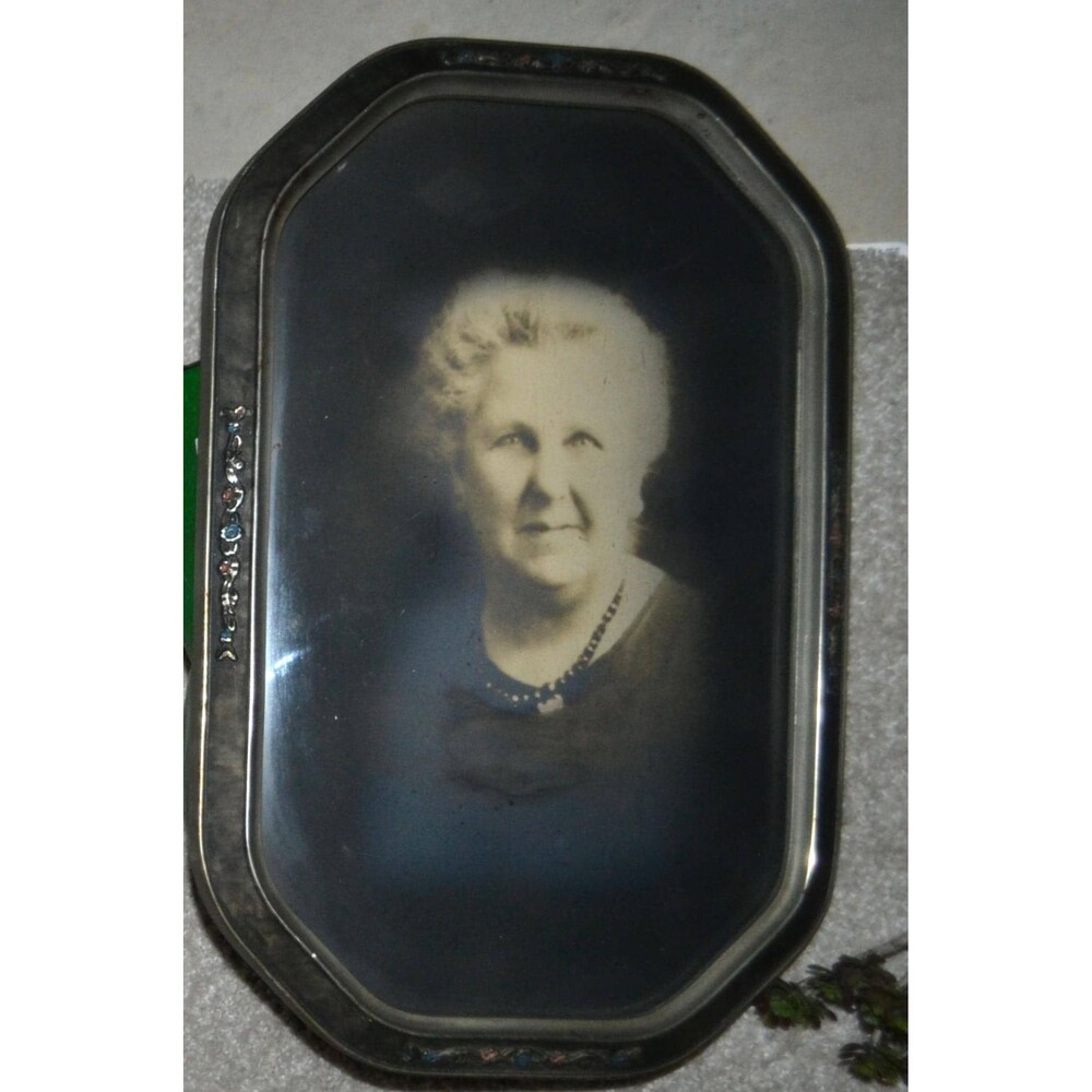 Antique Lady with Jewels Portrait Framed Gesso Art Deco Victorian Bubble Glass